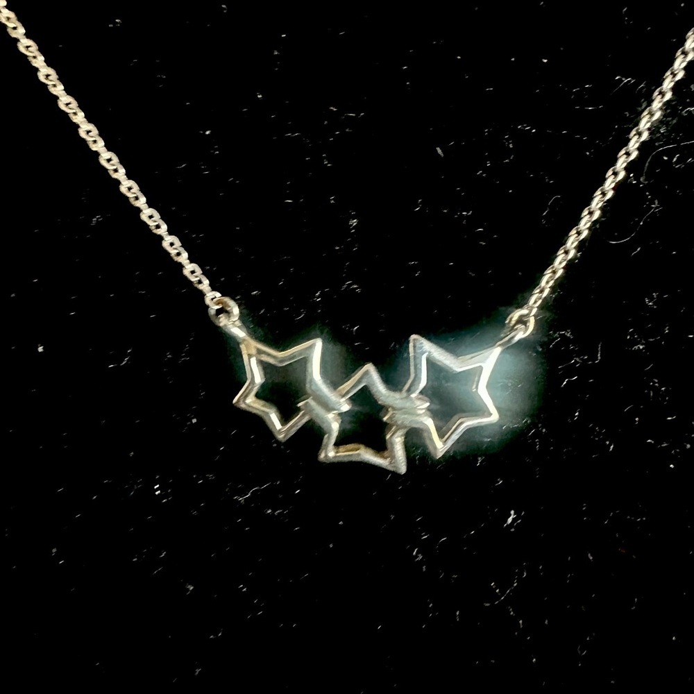 Tiffany & Co Sterling Silver Open Triple Star Necklace 925 w Box & Pouch - Picture 3 of 8